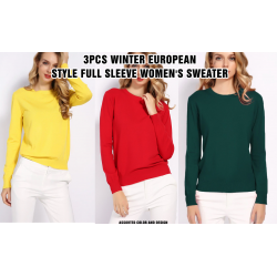 3pcs High Quality Pure Colors Spring Autumn Winter European Style Assorted Color Full Sleeve Women's Sweater Dress, TN100